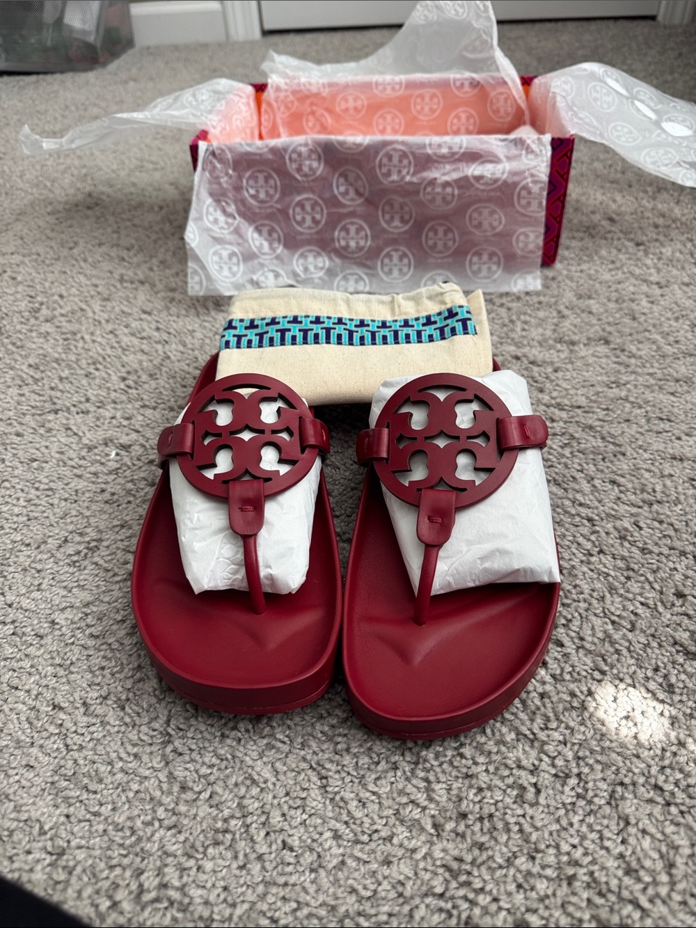 Tory Burch Red Leather Miller Sandals - Picture 2 of 6